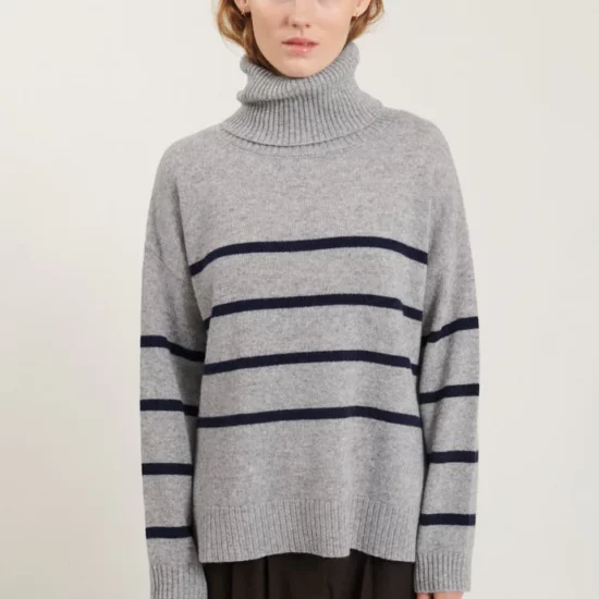 Lise striped t neck sweaters ba240 14 718 light grey mel. sky captain 690x crop center